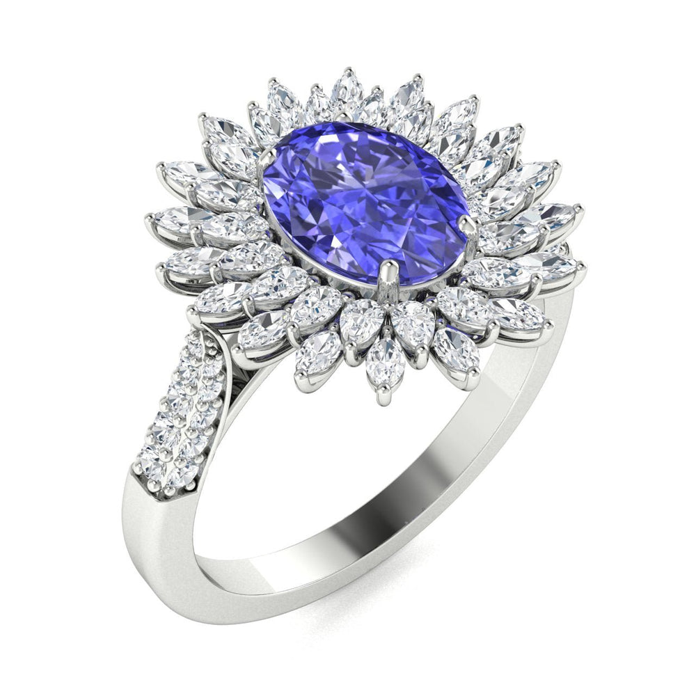 14KT Gold Tanzanite, Paraiba Tourmaline and Diamond Ladies Ring