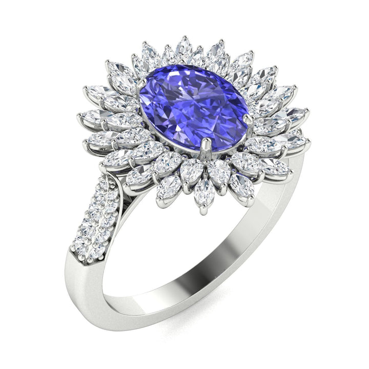 14KT Gold Tanzanite, Paraiba Tourmaline and Diamond Ladies Ring