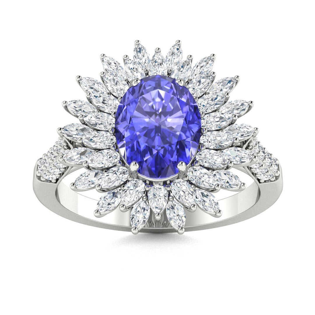 14KT Gold Tanzanite, Paraiba Tourmaline and Diamond Ladies Ring