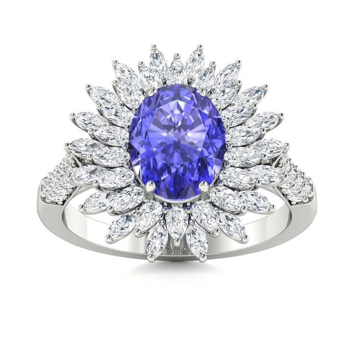 14KT Gold Tanzanite, Paraiba Tourmaline and Diamond Ladies Ring