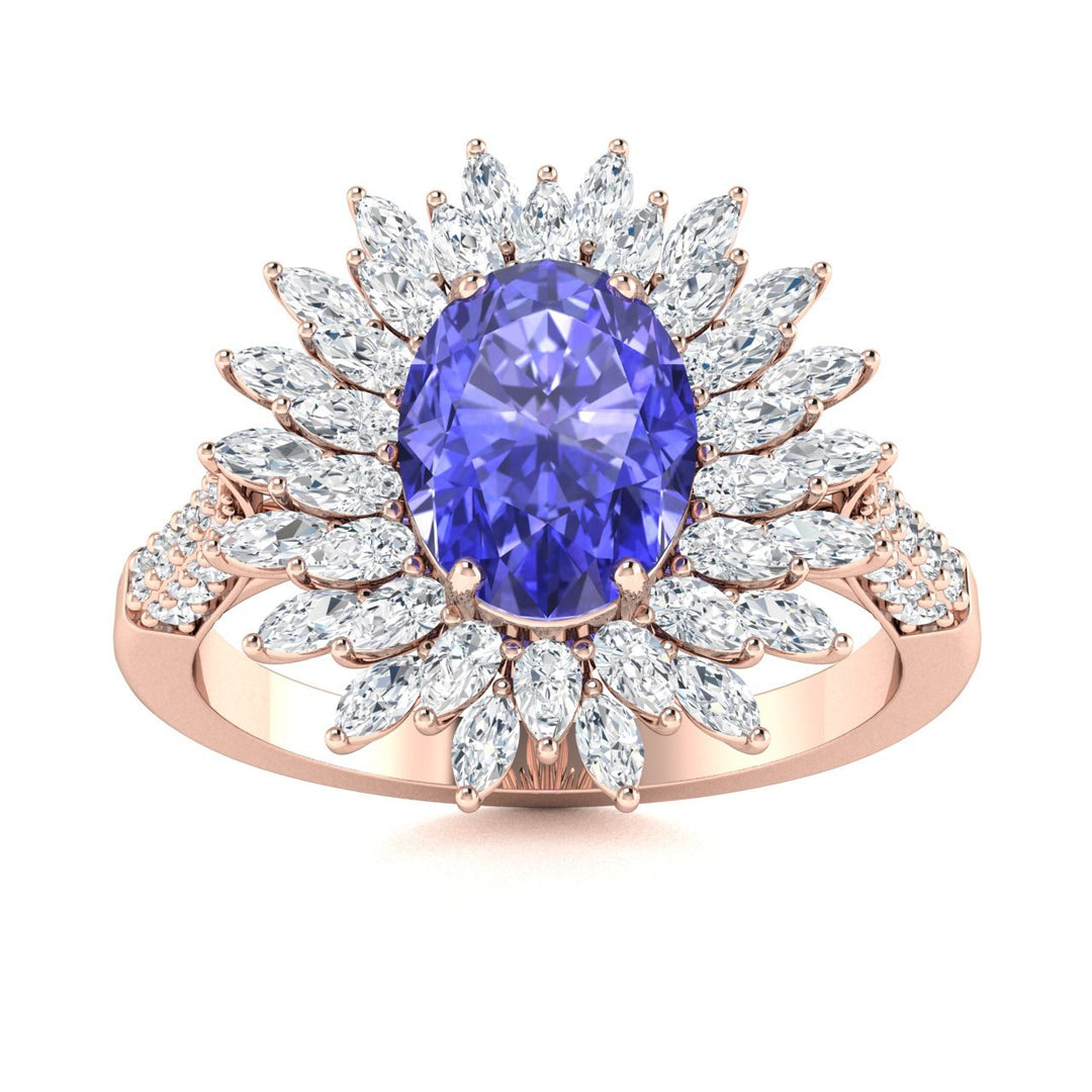 14KT Gold Tanzanite, Paraiba Tourmaline and Diamond Ladies Ring