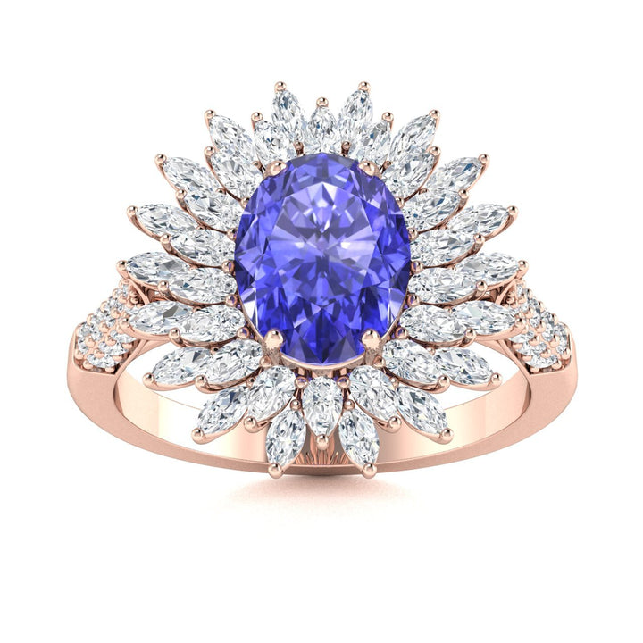 14KT Gold Tanzanite, Paraiba Tourmaline and Diamond Ladies Ring
