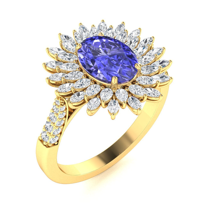 14KT Gold Tanzanite, Paraiba Tourmaline and Diamond Ladies Ring