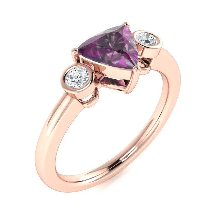 14KT Gold Triangle Brilliant Natural Alexandrite and Diamond Ladies Ring (Alexandrite 0.75 cts. White Diamond 0.16 cts.)