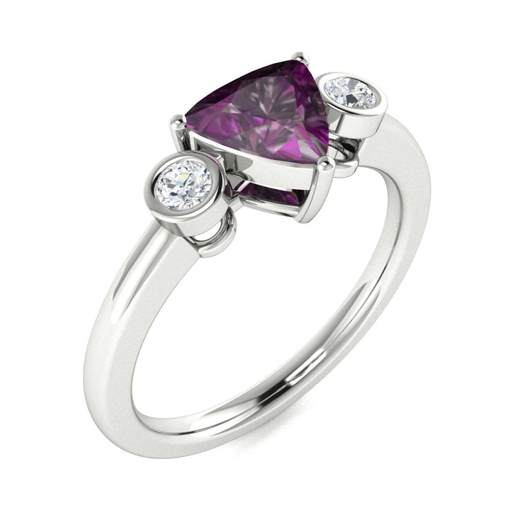 14KT Gold Triangle Brilliant Natural Alexandrite and Diamond Ladies Ring (Alexandrite 0.75 cts. White Diamond 0.16 cts.)