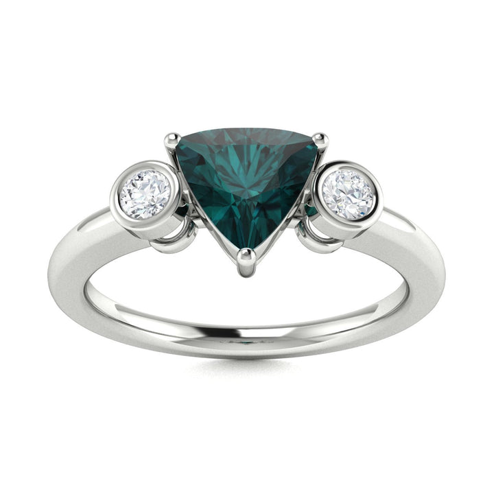 14KT Gold Triangle Brilliant Natural Alexandrite and Diamond Ladies Ring (Alexandrite 0.75 cts. White Diamond 0.16 cts.)