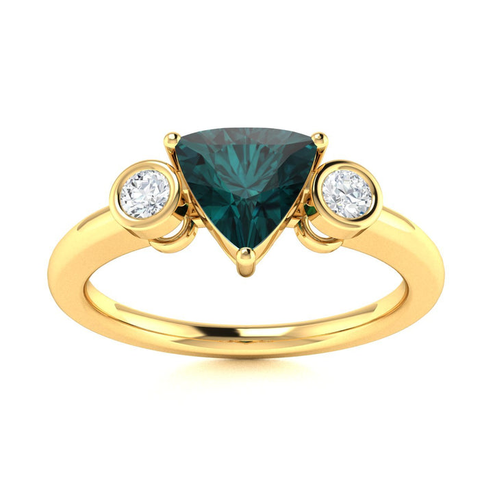 14KT Gold Triangle Brilliant Natural Alexandrite and Diamond Ladies Ring (Alexandrite 0.75 cts. White Diamond 0.16 cts.)