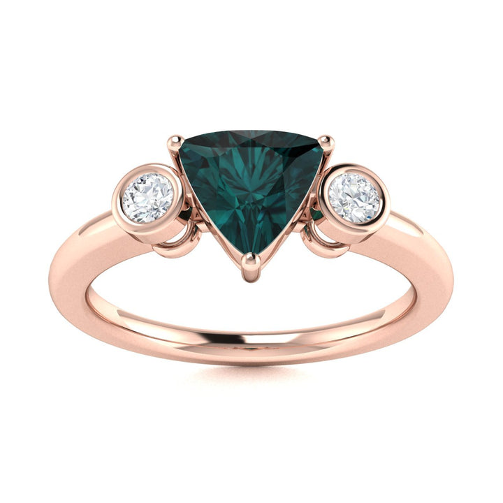 14KT Gold Triangle Brilliant Natural Alexandrite and Diamond Ladies Ring (Alexandrite 0.75 cts. White Diamond 0.16 cts.)