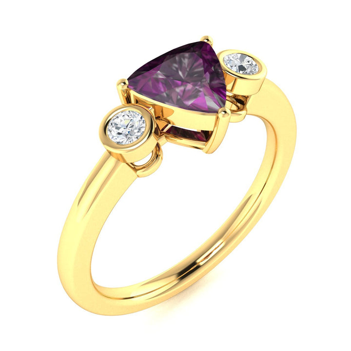 14KT Gold Triangle Brilliant Natural Alexandrite and Diamond Ladies Ring (Alexandrite 0.75 cts. White Diamond 0.16 cts.)