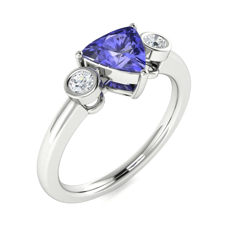 14KT Gold Triangle Brilliant Tanzanite and Diamond Ladies Ring (Tanzanite 0.75 cts. White Diamond 0.16 cts.)