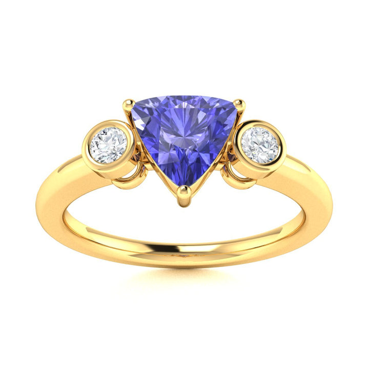14KT Gold Triangle Brilliant Tanzanite and Diamond Ladies Ring (Tanzanite 0.75 cts. White Diamond 0.16 cts.)