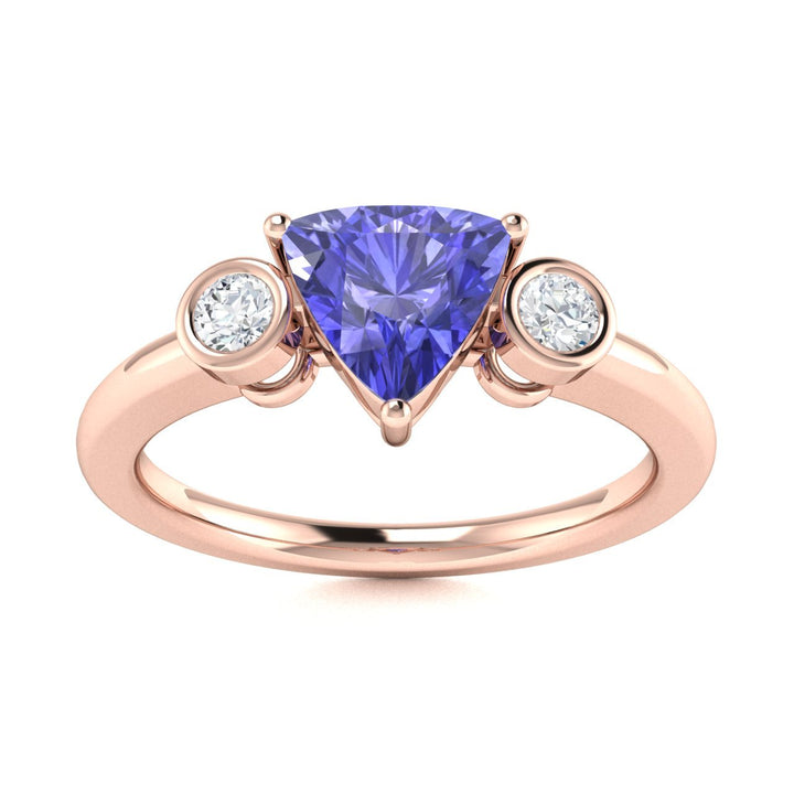 14KT Gold Triangle Brilliant Tanzanite and Diamond Ladies Ring (Tanzanite 0.75 cts. White Diamond 0.16 cts.)
