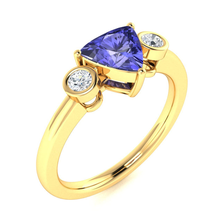 14KT Gold Triangle Brilliant Tanzanite and Diamond Ladies Ring (Tanzanite 0.75 cts. White Diamond 0.16 cts.)
