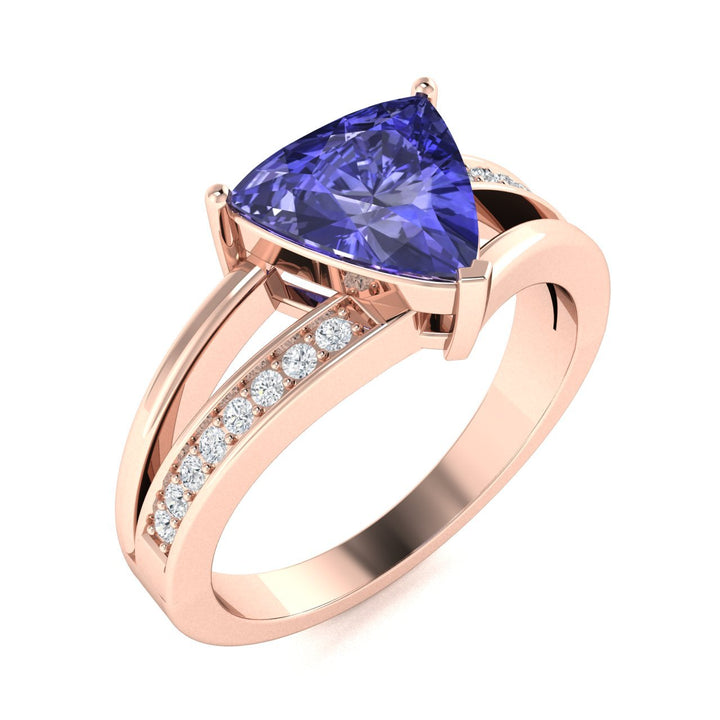 14KT Gold Triangle Tanzanite and Diamond Ladies Ring (Tanzanite 1.75 cts. White Diamond 0.10 cts.)