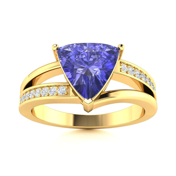 14KT Gold Triangle Tanzanite and Diamond Ladies Ring (Tanzanite 1.75 cts. White Diamond 0.10 cts.)