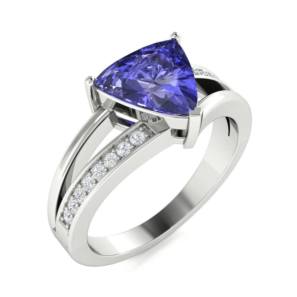 14KT Gold Triangle Tanzanite and Diamond Ladies Ring (Tanzanite 1.75 cts. White Diamond 0.10 cts.)