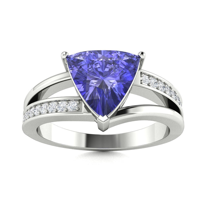 14KT Gold Triangle Tanzanite and Diamond Ladies Ring (Tanzanite 1.75 cts. White Diamond 0.10 cts.)