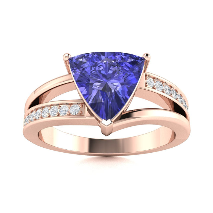 14KT Gold Triangle Tanzanite and Diamond Ladies Ring (Tanzanite 1.75 cts. White Diamond 0.10 cts.)