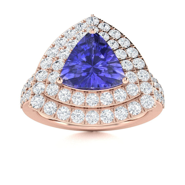14KT Gold Triangle Tanzanite and Diamond Ladies Ring (Tanzanite 1.80 cts. White Diamond 1.00cts.)