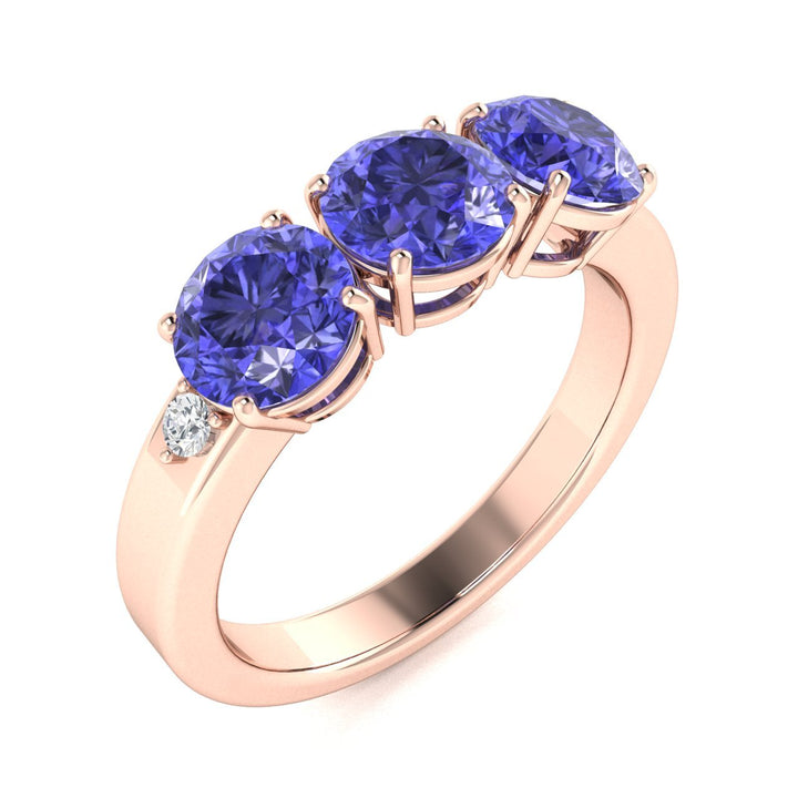 18KT Gold 3-stone Tanzanite and Diamond Ladies Ring (Tanzanite 1.25 cts. White Diamonds 0.10 cts.)