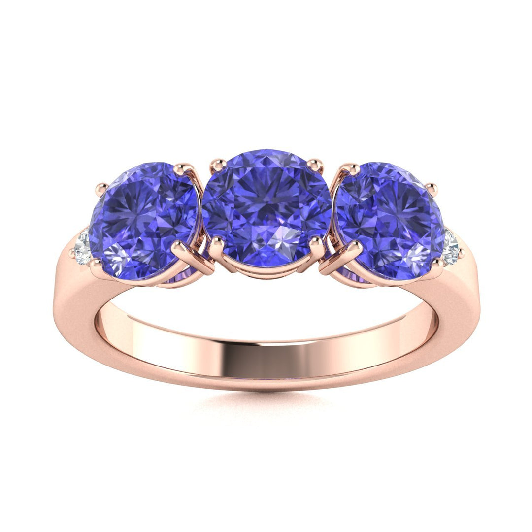 18KT Gold 3-stone Tanzanite and Diamond Ladies Ring (Tanzanite 1.25 cts. White Diamonds 0.10 cts.)