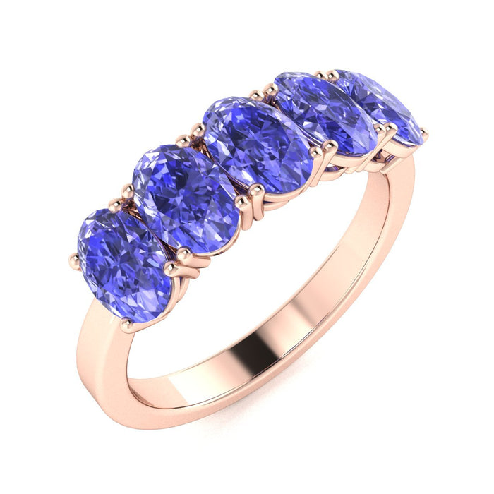 18kt Gold 5-stone Oval Tanzanite Ladies Ring (Tanzanite 1.00ct)