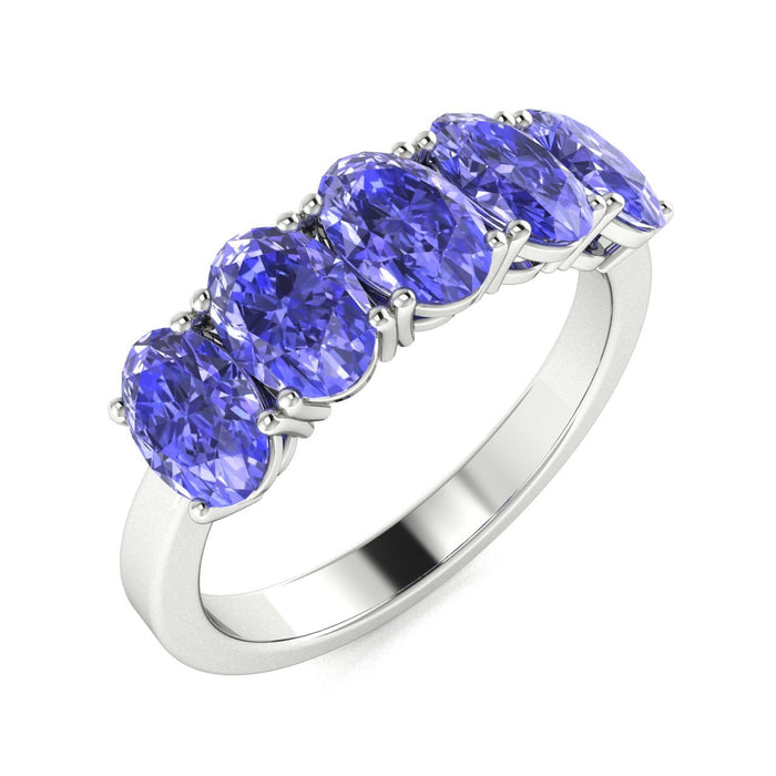 18kt Gold 5-stone Oval Tanzanite Ladies Ring (Tanzanite 1.00ct)