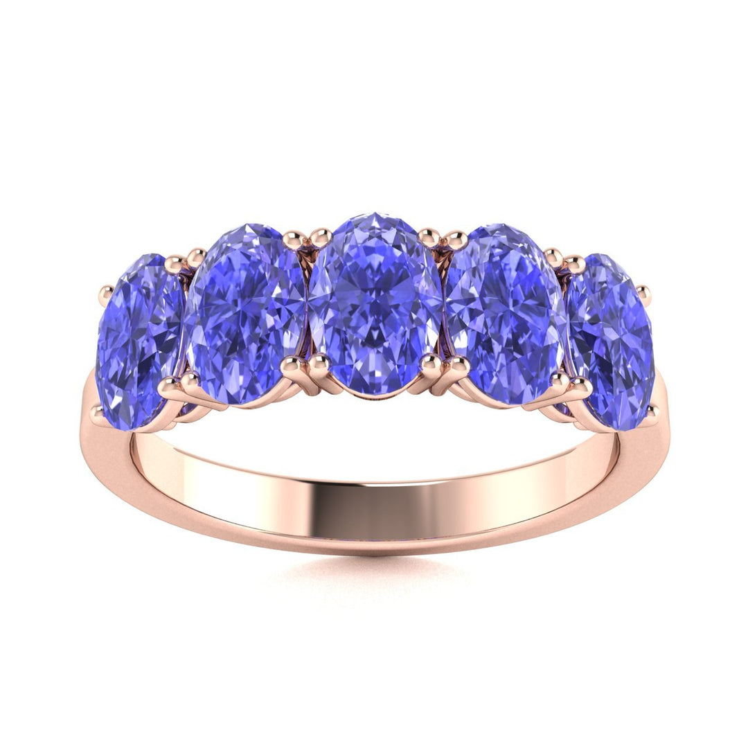 18kt Gold 5-stone Oval Tanzanite Ladies Ring (Tanzanite 1.00ct)