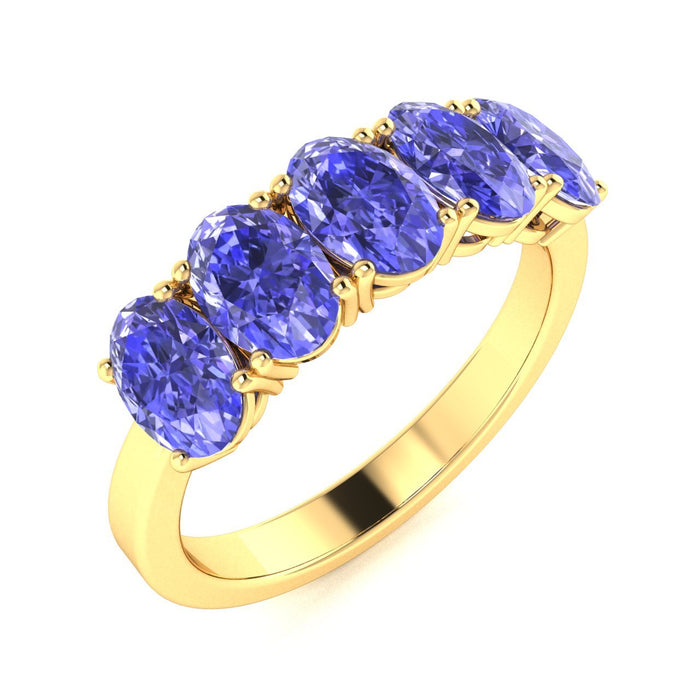 18kt Gold 5-stone Oval Tanzanite Ladies Ring (Tanzanite 1.00ct)