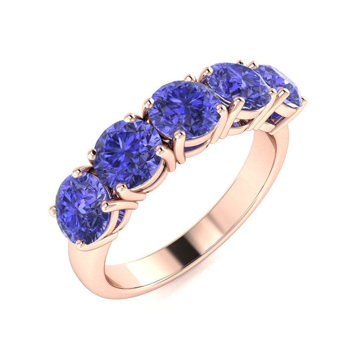 18kt Gold 5-stone Round Brilliant cut Tanzanite Ladies Ring (Tanzanite 4.00 cts)