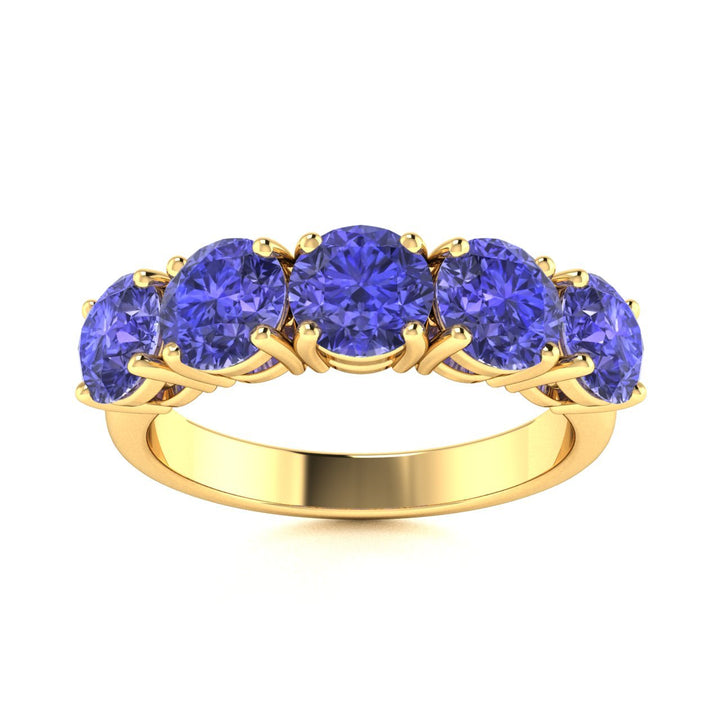 18kt Gold 5-stone Round Brilliant cut Tanzanite Ladies Ring (Tanzanite 4.00 cts)