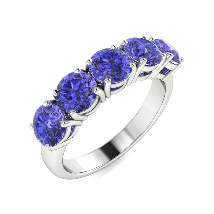 18kt Gold 5-stone Round Brilliant cut Tanzanite Ladies Ring (Tanzanite 4.00 cts)