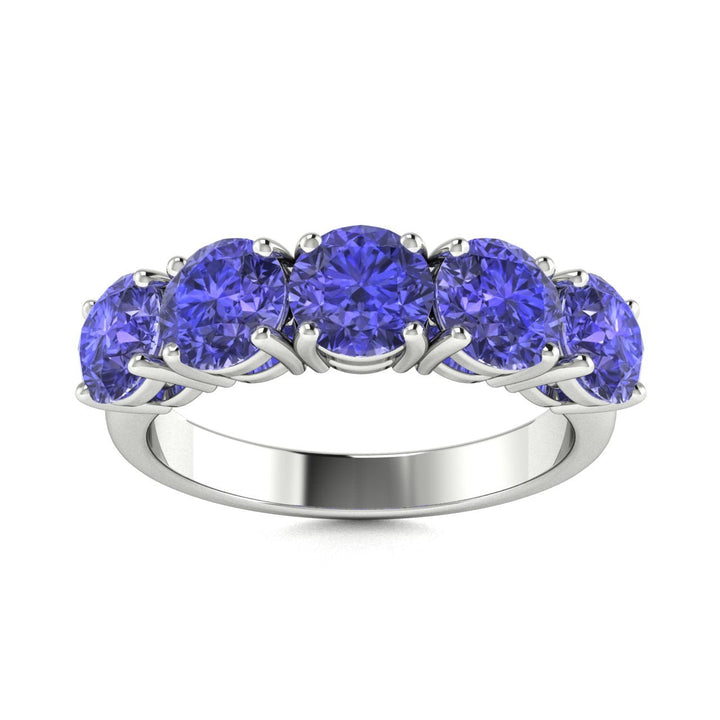 18kt Gold 5-stone Round Brilliant cut Tanzanite Ladies Ring (Tanzanite 4.00 cts)