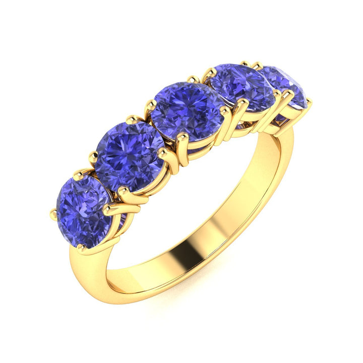 18kt Gold 5-stone Round Brilliant cut Tanzanite Ladies Ring (Tanzanite 4.00 cts)