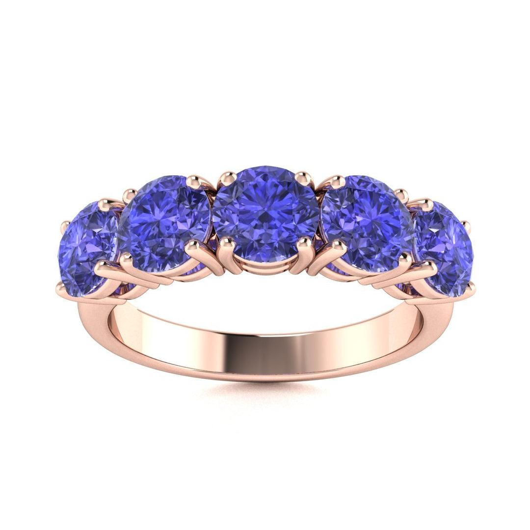 18kt Gold 5-stone Round Brilliant cut Tanzanite Ladies Ring (Tanzanite 4.00 cts)