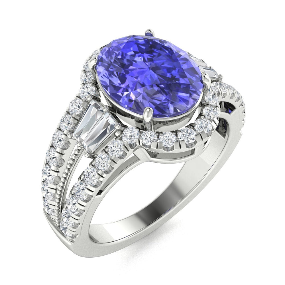 18kt Gold AAA Deep Purple Oval Brilliant Tanzanite and Diamond Ladies Ring (Tanzanite 7.00ct Diamonds 1.00cts)