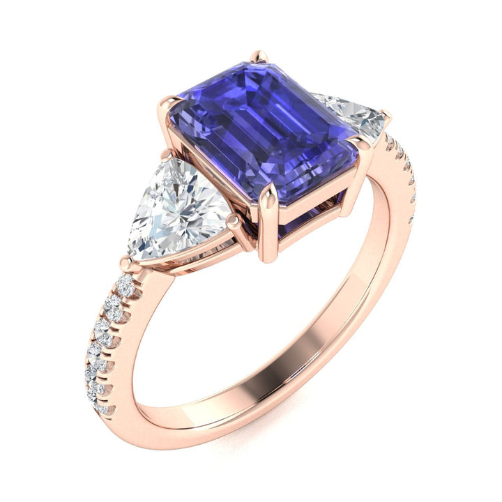 18kt Gold AAA Emerald Cut Tanzanite and Diamond Ladies Ring (Tanzanite 5.00ct Diamonds 1.00 cts)