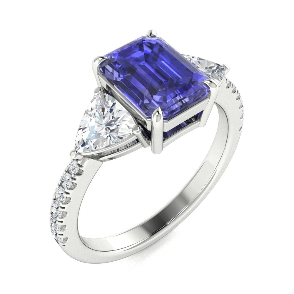 18kt Gold AAA Emerald Cut Tanzanite and Diamond Ladies Ring (Tanzanite 5.00ct Diamonds 1.00 cts)