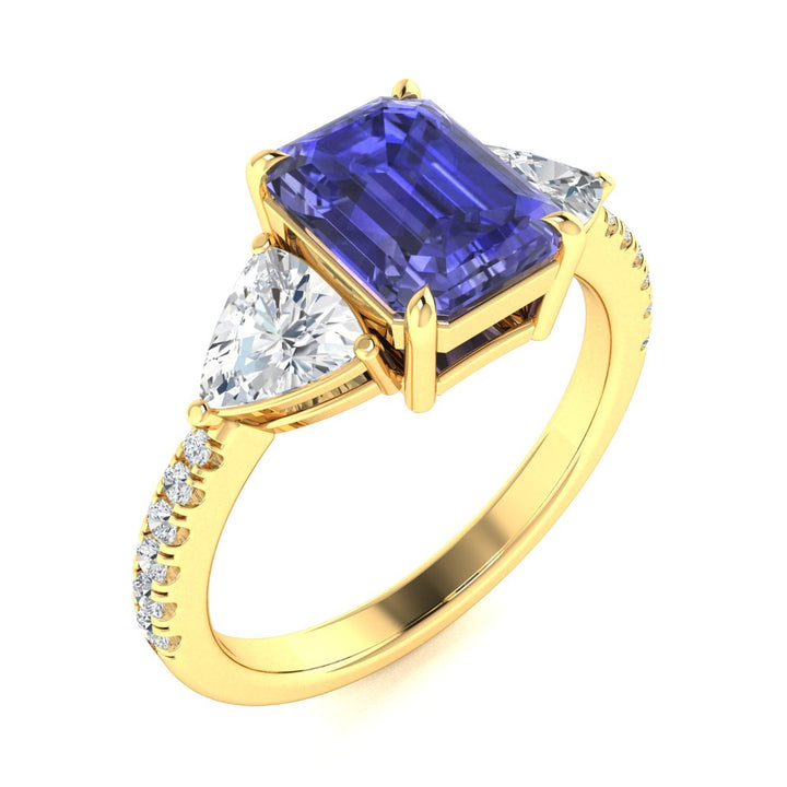 18kt Gold AAA Emerald Cut Tanzanite and Diamond Ladies Ring (Tanzanite 5.00ct Diamonds 1.00 cts)