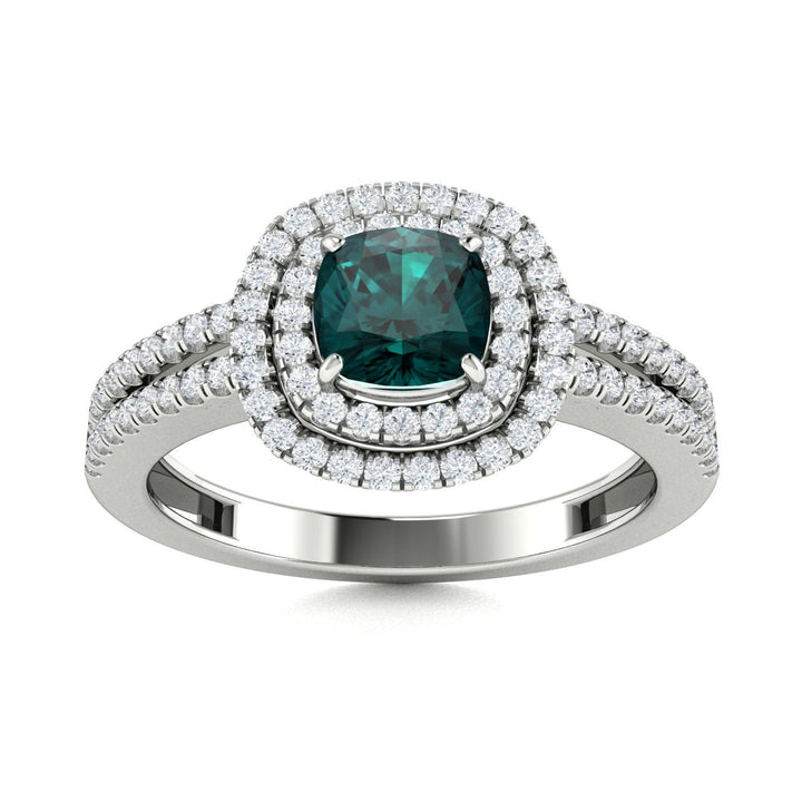 18kt Gold Cushion cut double halo set Natural Alexandrite and Diamond Ladies Ring (Alexandrite 2.00ct Diamonds 0.40cts)