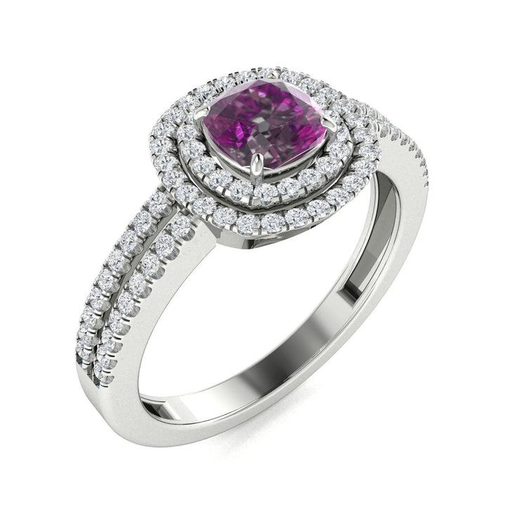 18kt Gold Cushion cut double halo set Natural Alexandrite and Diamond Ladies Ring (Alexandrite 2.00ct Diamonds 0.40cts)