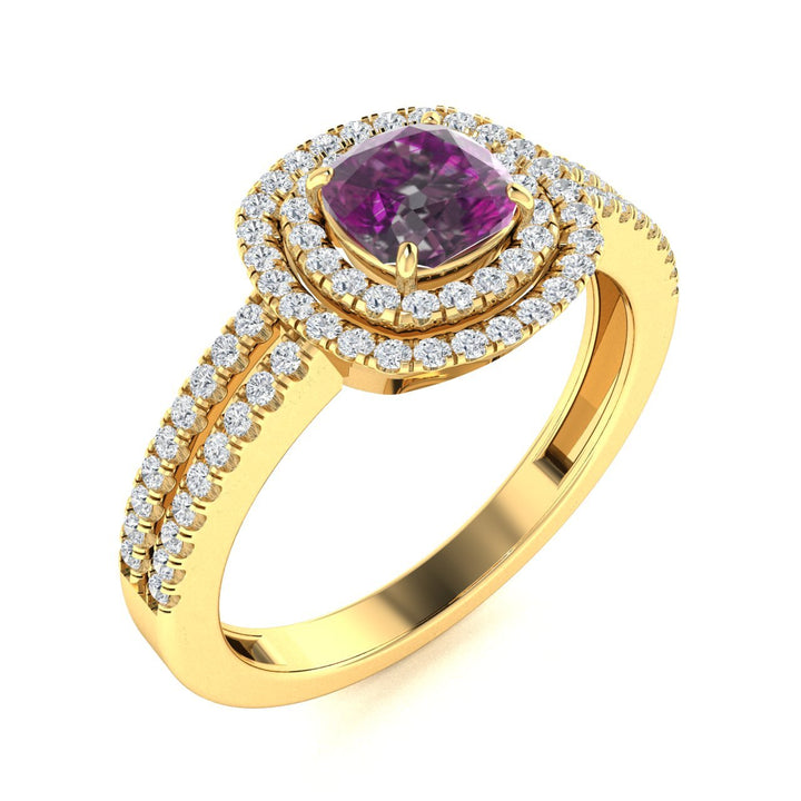 18kt Gold Cushion cut double halo set Natural Alexandrite and Diamond Ladies Ring (Alexandrite 2.00ct Diamonds 0.40cts)