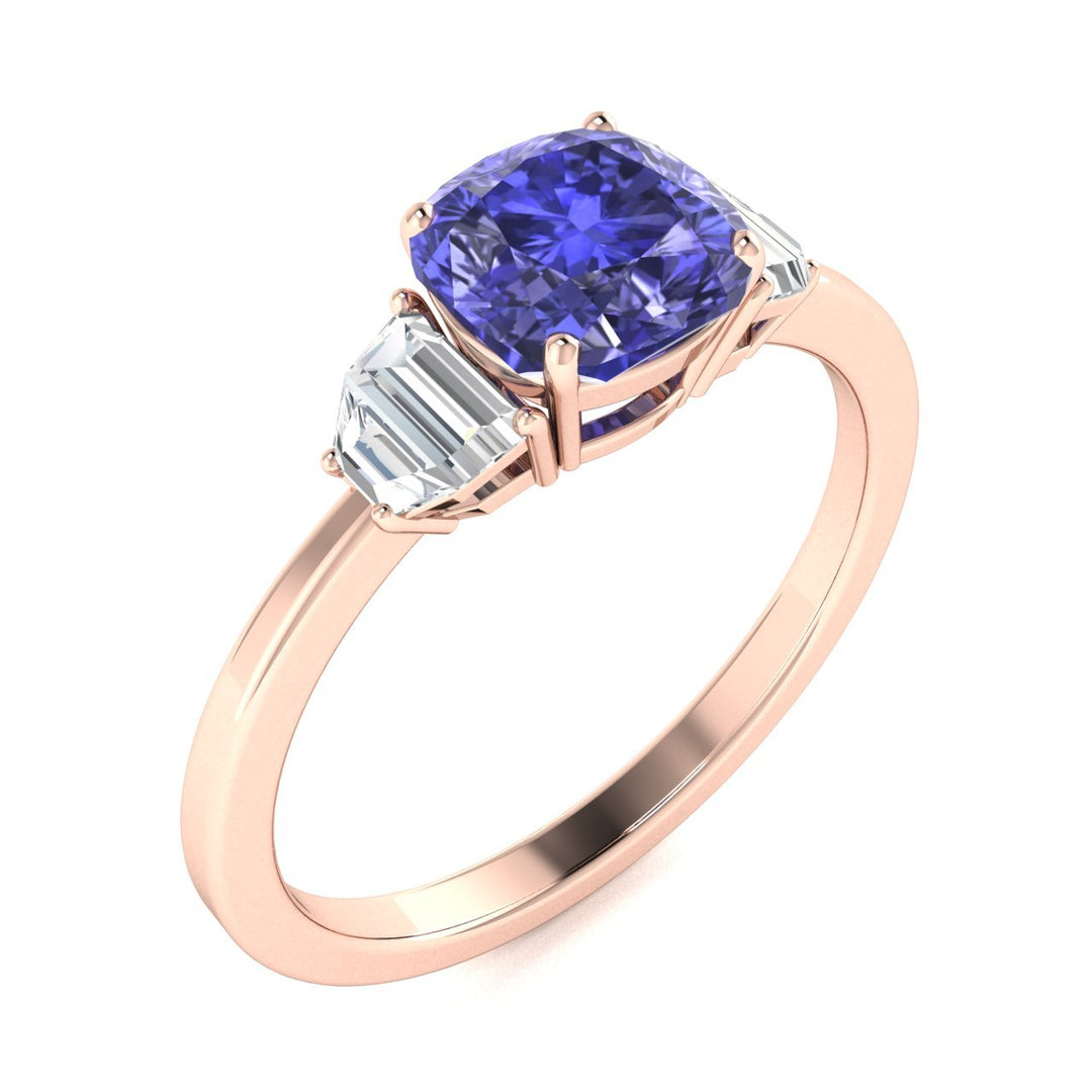 18KT Gold Cushion Cut Tanzanite and Diamond Ladies Ring (Tanzanite 0.90 cts White Diamonds 0.17 cts)