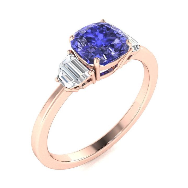 18KT Gold Cushion Cut Tanzanite and Diamond Ladies Ring (Tanzanite 0.90 cts White Diamonds 0.17 cts)