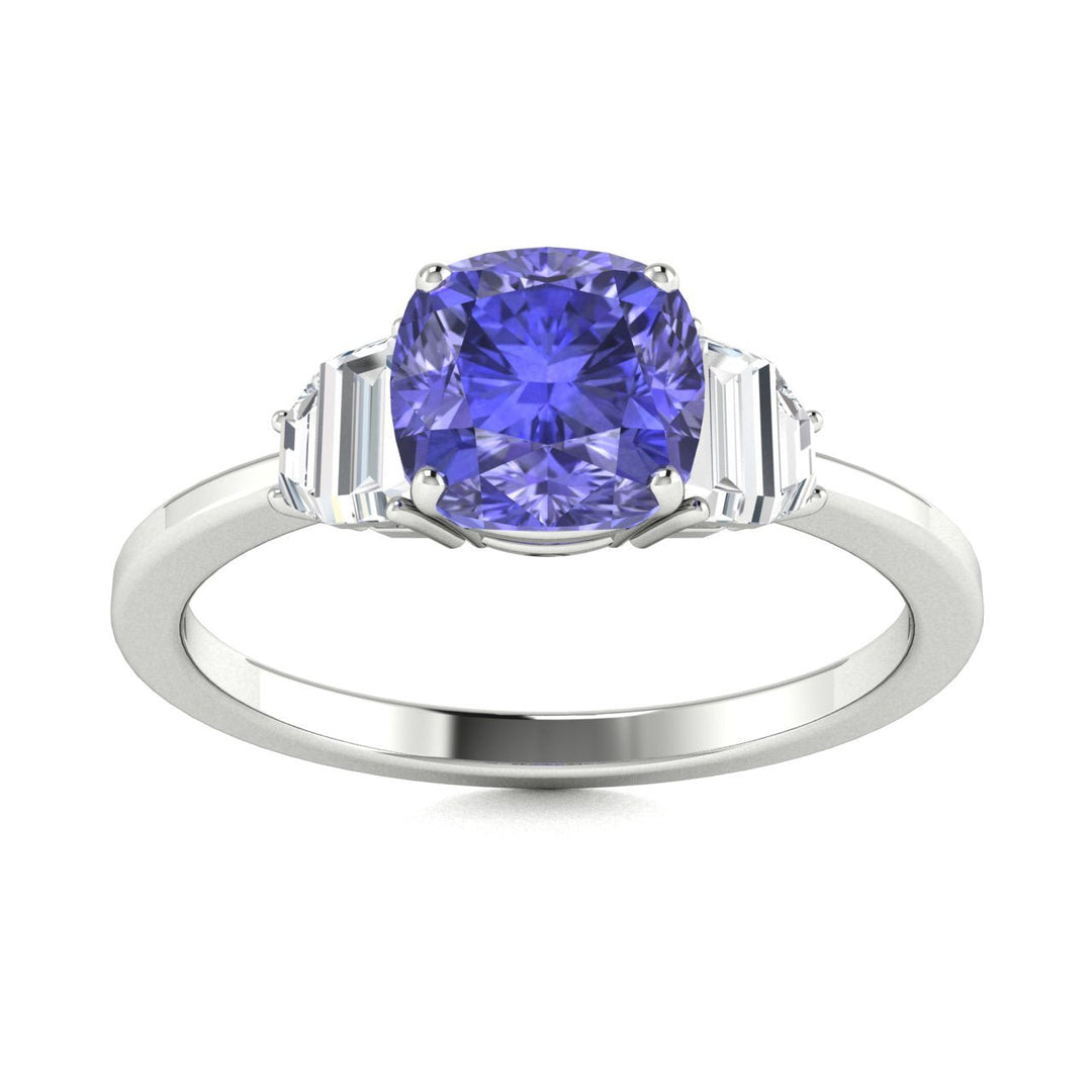 18KT Gold Cushion Cut Tanzanite and Diamond Ladies Ring (Tanzanite 0.90 cts White Diamonds 0.17 cts)
