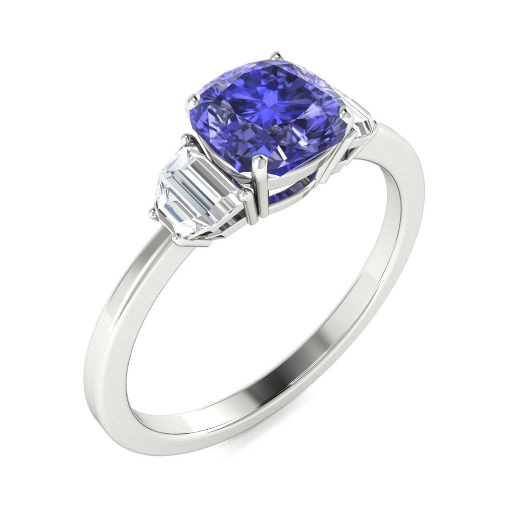 18KT Gold Cushion Cut Tanzanite and Diamond Ladies Ring (Tanzanite 0.90 cts White Diamonds 0.17 cts)