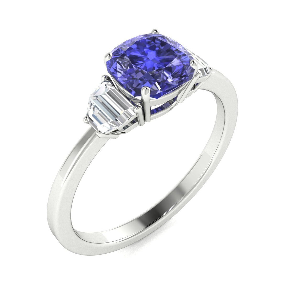 18KT Gold Cushion Cut Tanzanite and Diamond Ladies Ring (Tanzanite 0.90 cts White Diamonds 0.17 cts)