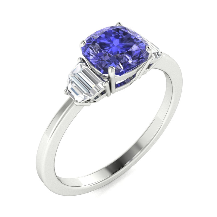 18KT Gold Cushion Cut Tanzanite and Diamond Ladies Ring (Tanzanite 0.90 cts White Diamonds 0.17 cts)
