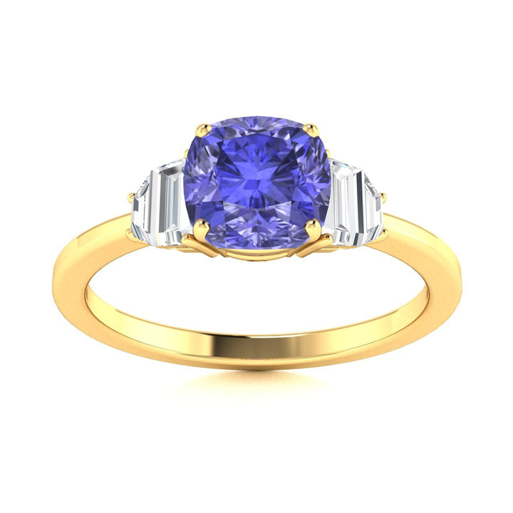 18KT Gold Cushion Cut Tanzanite and Diamond Ladies Ring (Tanzanite 0.90 cts White Diamonds 0.17 cts)