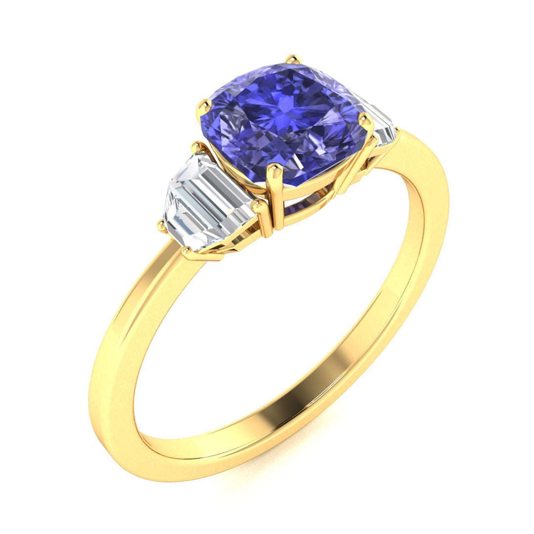 18KT Gold Cushion Cut Tanzanite and Diamond Ladies Ring (Tanzanite 0.90 cts White Diamonds 0.17 cts)